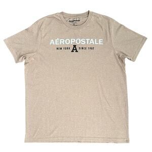 Aeropostale New York 1987 Mens Tan Crewneck Lightweight Graphic T Shirt Size XL